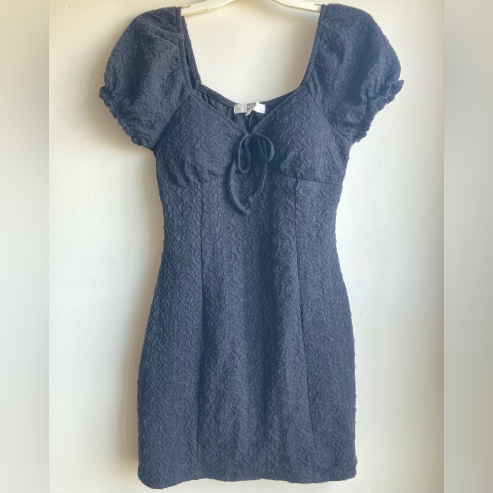 Madden NYC Juniors Plus Heart Dress with Short Puff Sleeves - Black Beauty